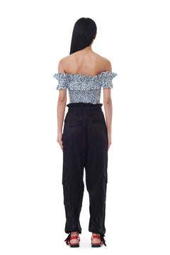Printed Cotton Off-Shoulder Smock Top - Glacier Lake