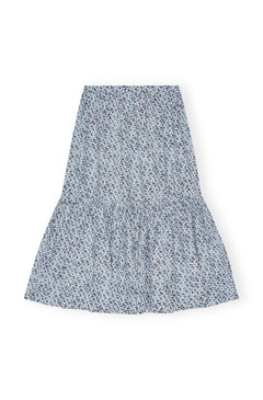 Printed Cotton Maxi Flounce Skirt - Glacier Blue