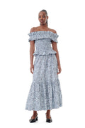 Printed Cotton Maxi Flounce Skirt - Glacier Blue