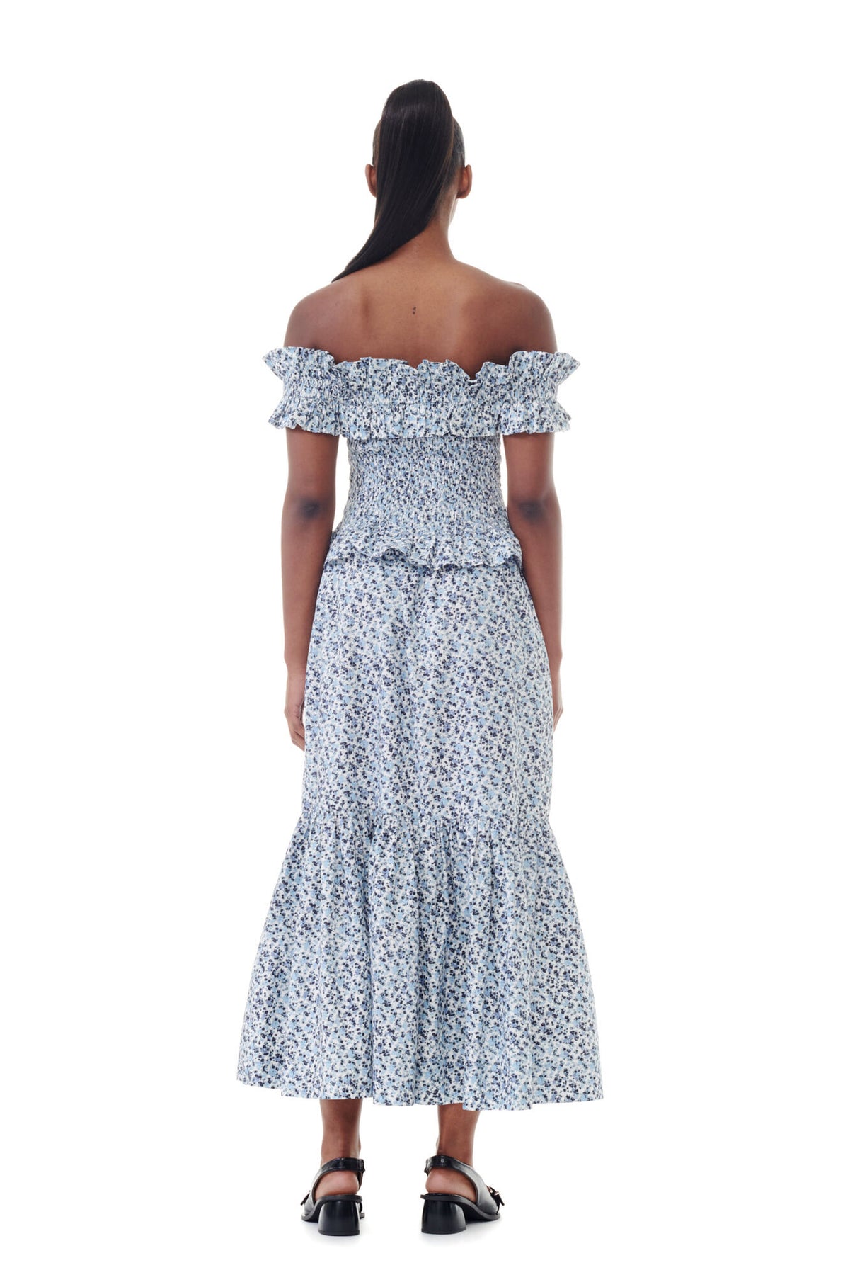Printed Cotton Maxi Flounce Skirt - Glacier Blue