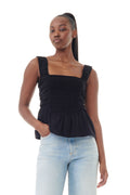 Cotton Poplin Smock Strap Blouse - Black