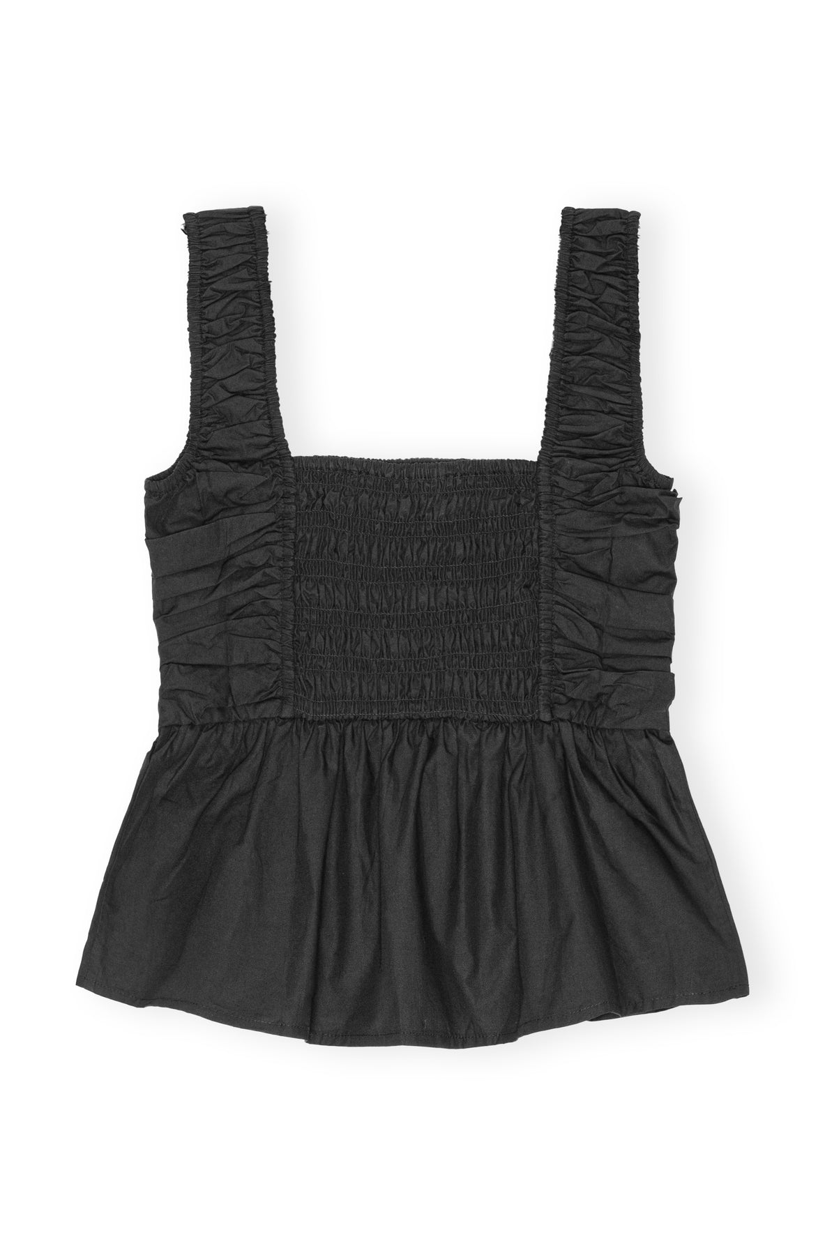 Cotton Poplin Smock Strap Blouse - Black