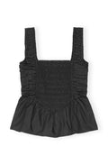 Cotton Poplin Smock Strap Blouse - Black