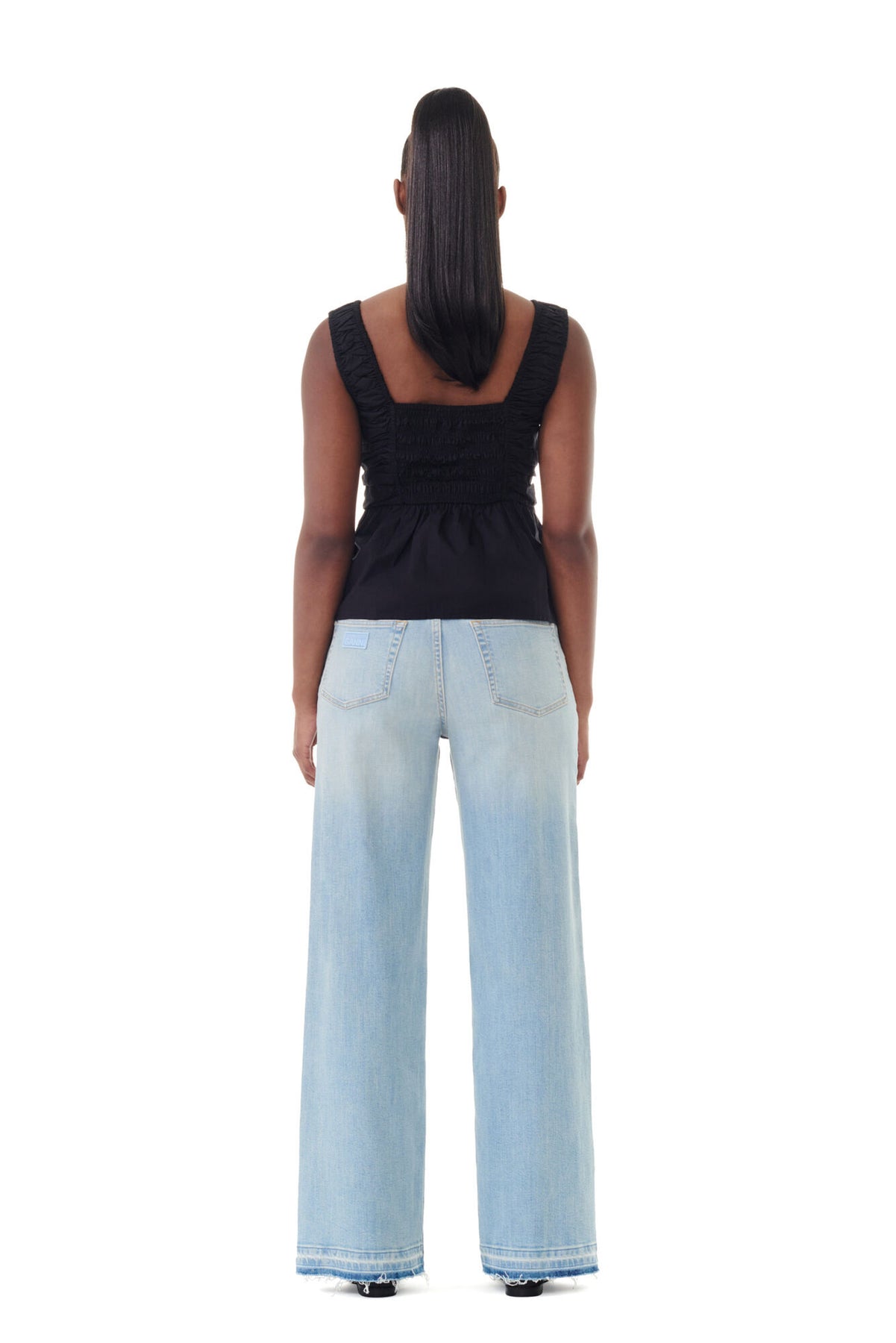 Cotton Poplin Smock Strap Blouse - Black