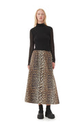 Printed Cotton Long Smock Skirt - Leopard