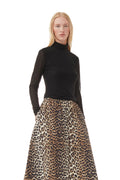 Printed Cotton Long Smock Skirt - Leopard