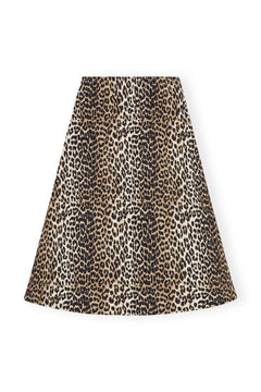 Printed Cotton Long Smock Skirt - Leopard