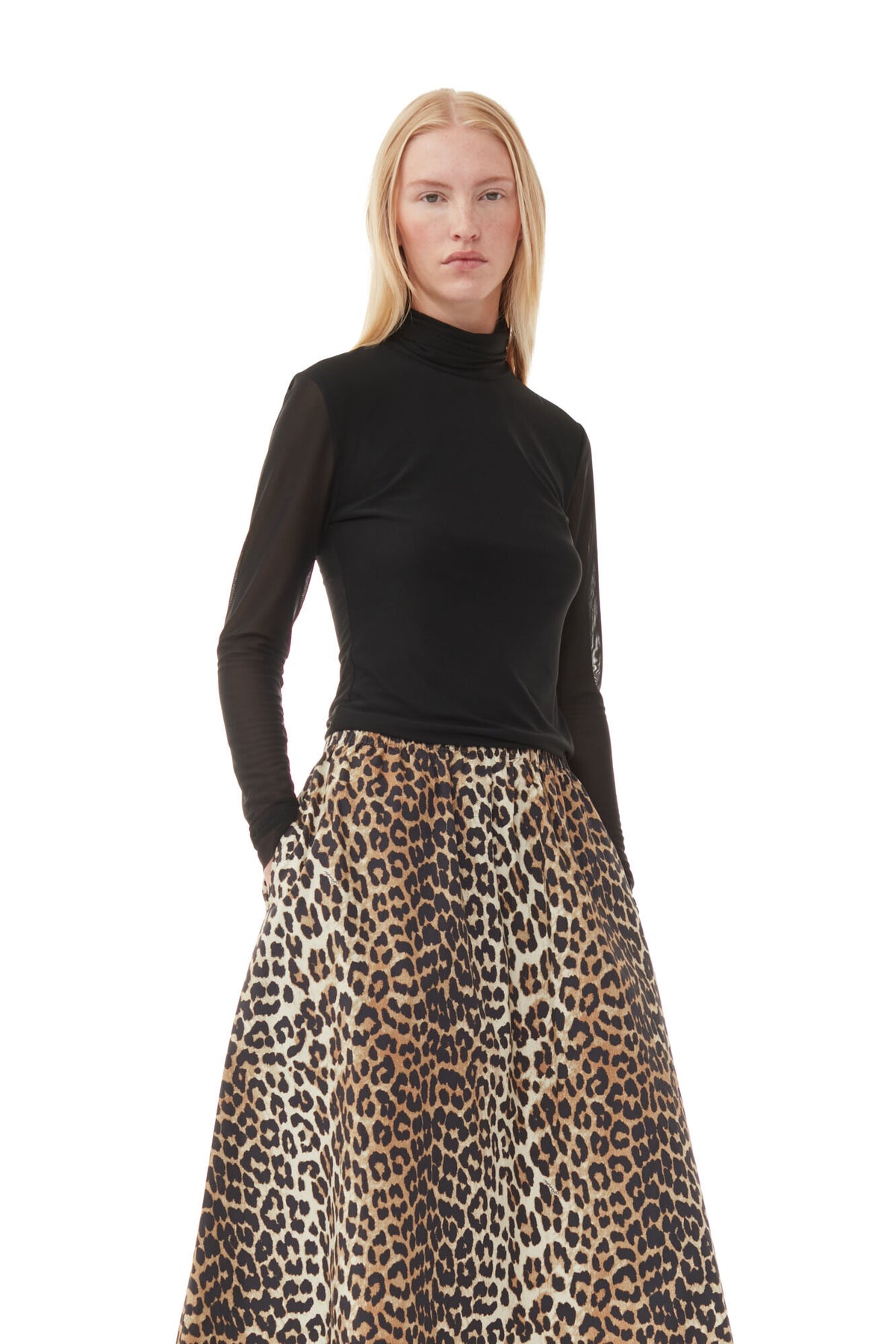 Printed Cotton Long Smock Skirt - Leopard