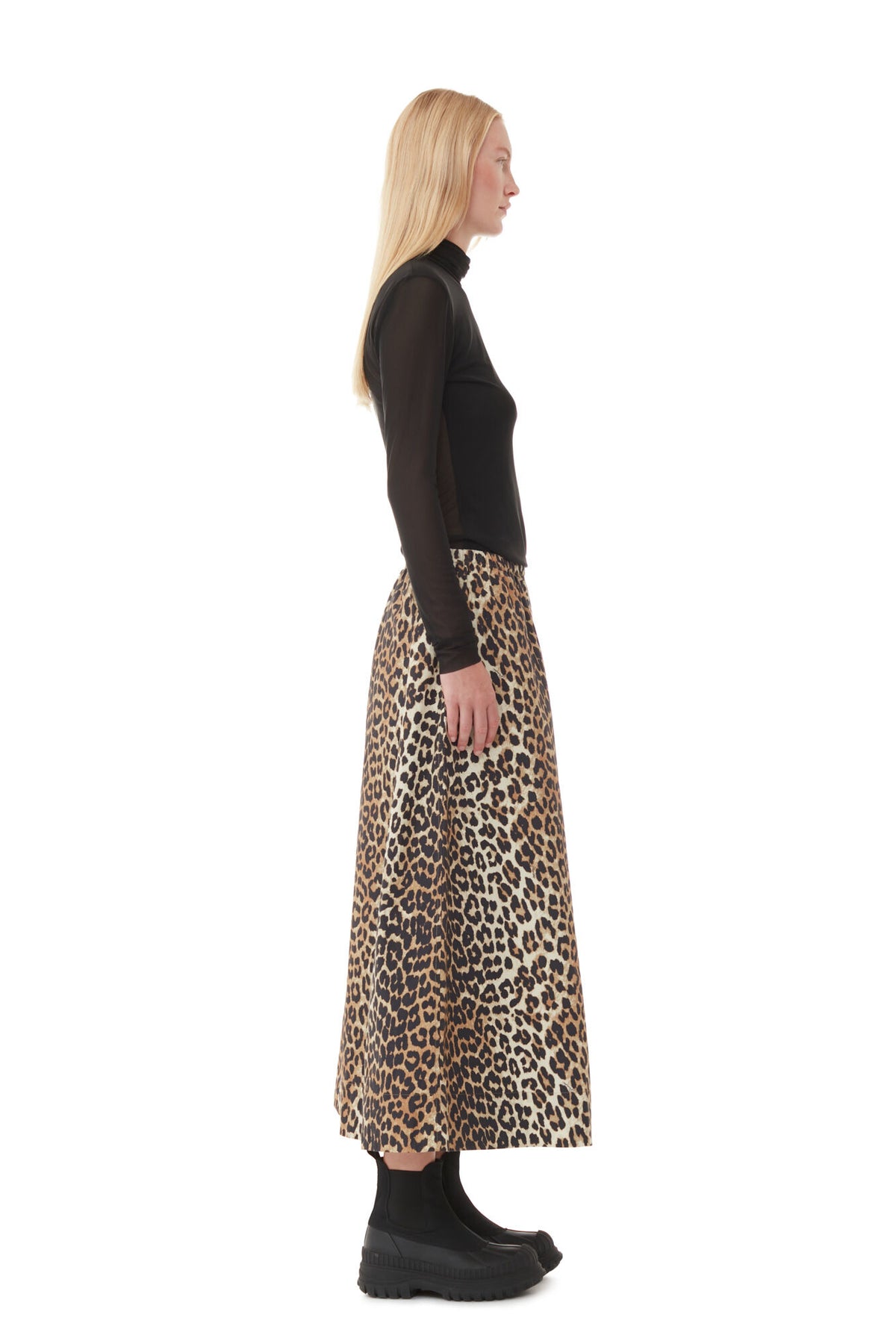 Printed Cotton Long Smock Skirt - Leopard