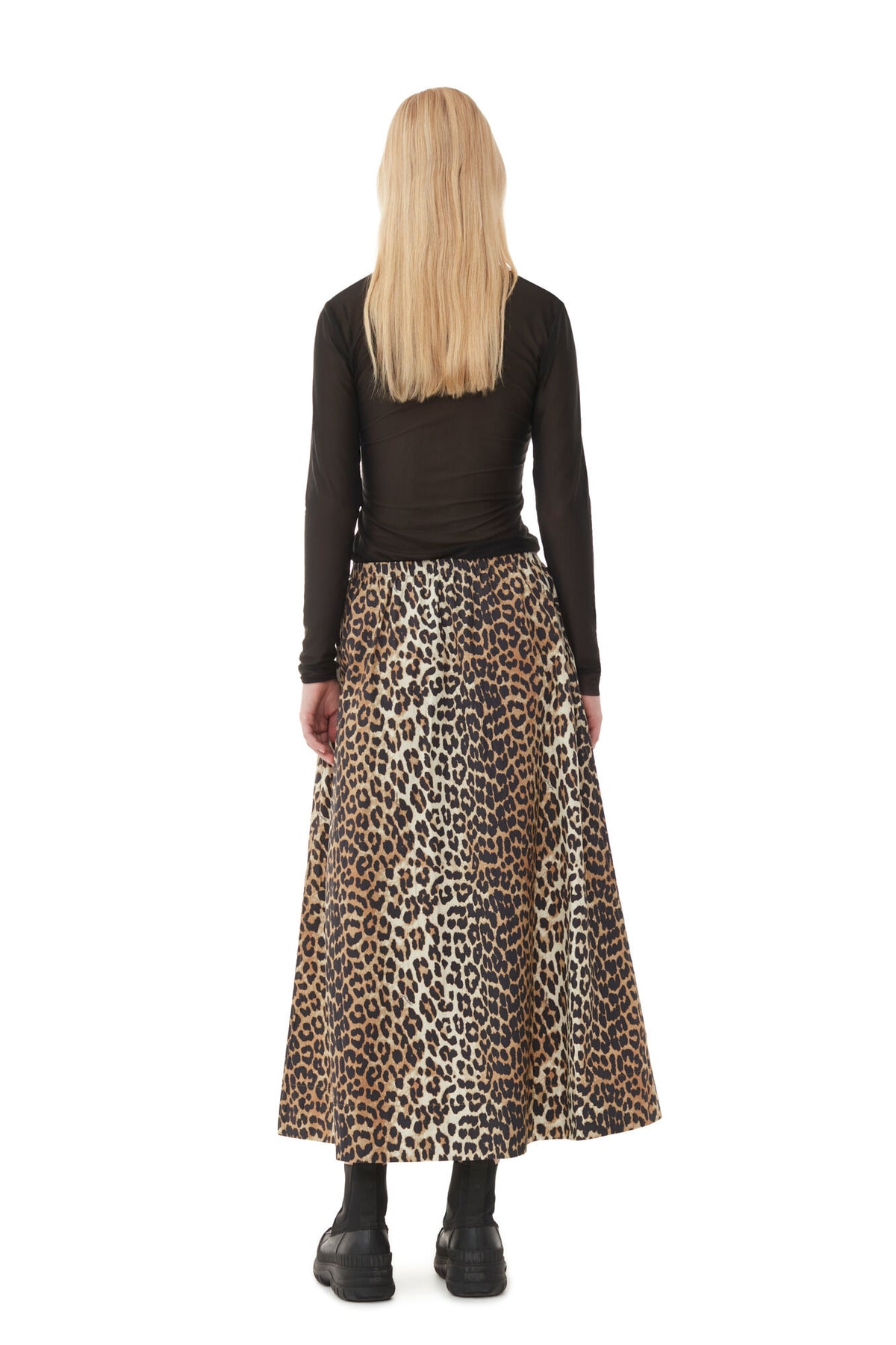 Printed Cotton Long Smock Skirt - Leopard
