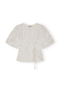 Crinkled Satin Wrap Blouse - Egret