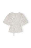 Crinkled Satin Wrap Blouse - Egret