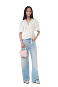 Crinkled Satin Wrap Blouse - Egret