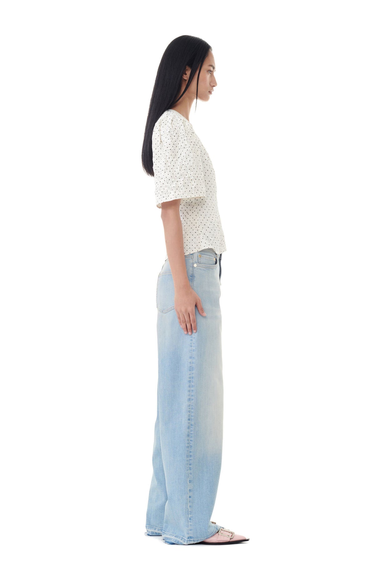 Crinkled Satin Wrap Blouse - Egret