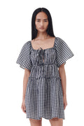 Seersucker Check Mini Layer Dress - Egret