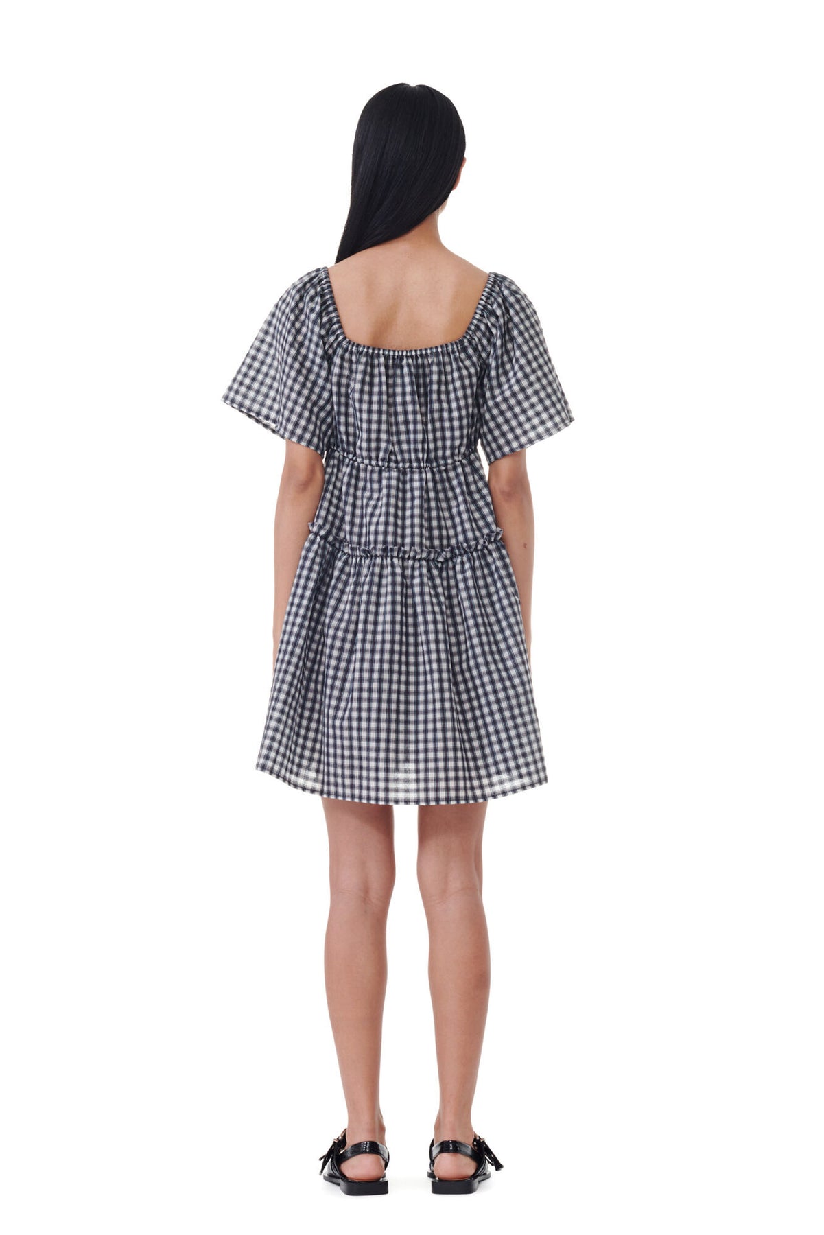 Seersucker Check Mini Layer Dress - Egret