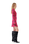 Printed Satin Mini Dress - Rasberry Wine