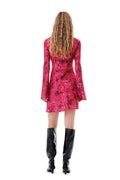 Printed Satin Mini Dress - Rasberry Wine