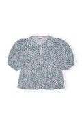 Printed Cotton Poplin Peplum Blouse - Glacier Lake