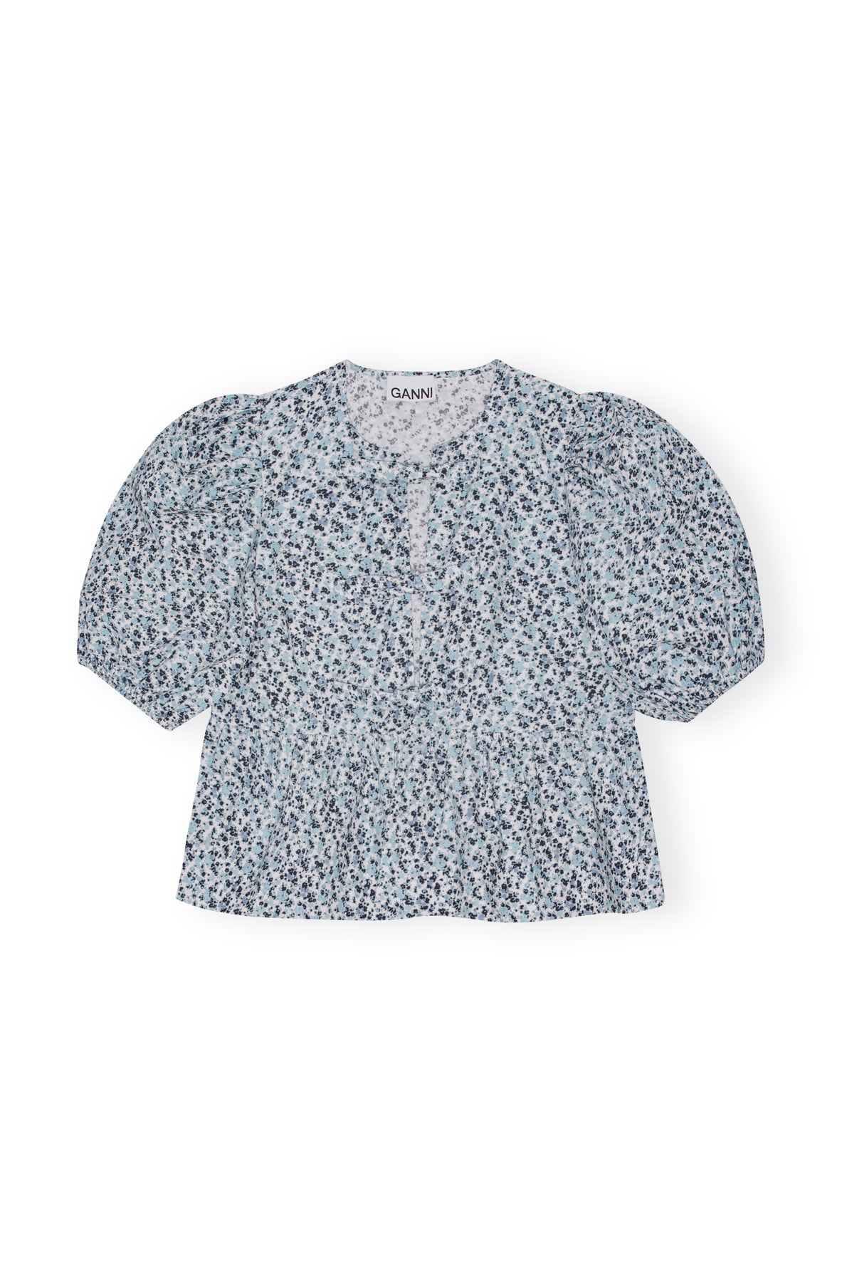 Printed Cotton Poplin Peplum Blouse - Glacier Lake