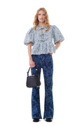 Printed Cotton Poplin Peplum Blouse - Glacier Lake