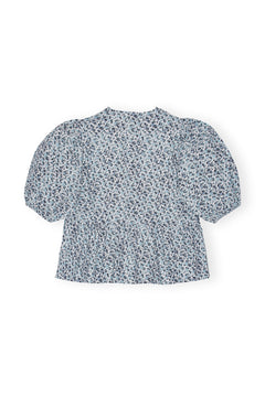 Printed Cotton Poplin Peplum Blouse - Glacier Lake