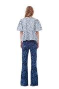 Printed Cotton Poplin Peplum Blouse - Glacier Lake