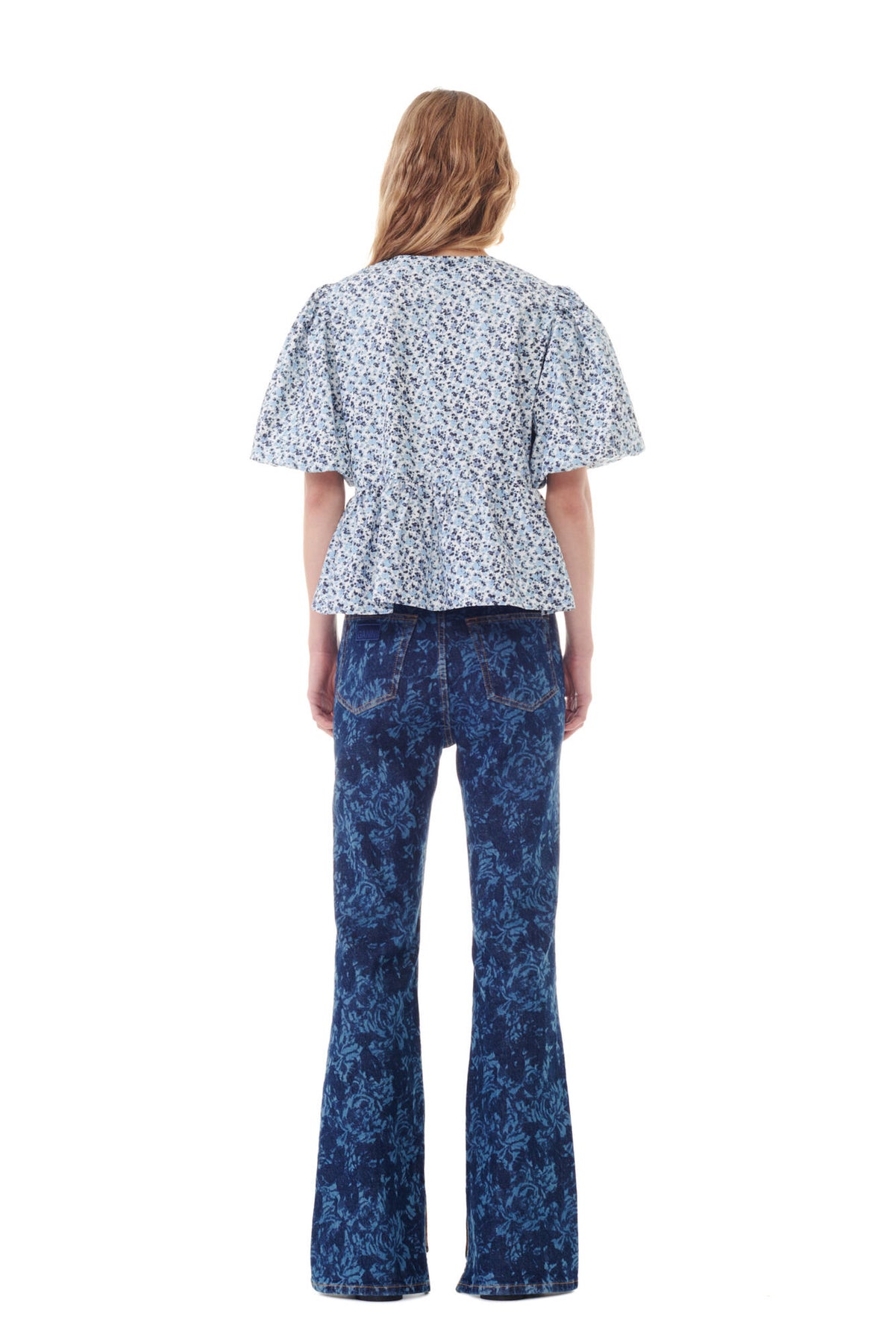 Printed Cotton Poplin Peplum Blouse - Glacier Lake