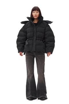 Tech Seersucker Oversized Puffer Jacket - Black