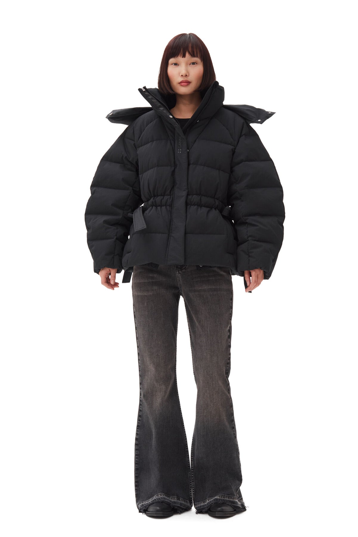 Tech Seersucker Oversized Puffer Jacket - Black