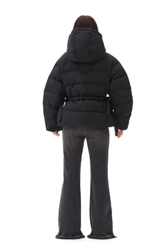 Tech Seersucker Oversized Puffer Jacket - Black