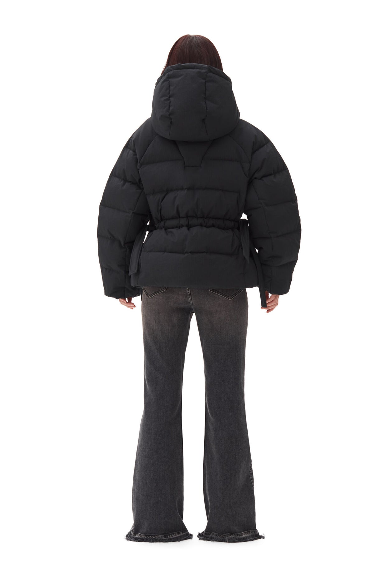 Tech Seersucker Oversized Puffer Jacket - Black
