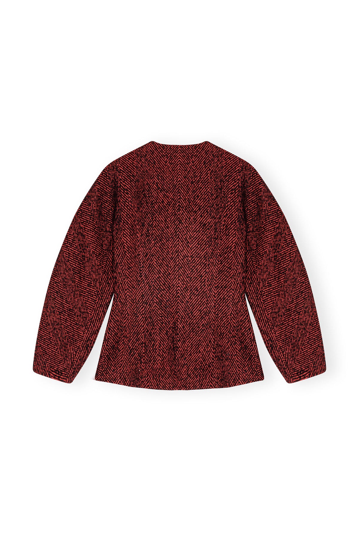 Herringbone Wool Curve Sleeve Blazer - Winery