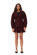 Herringbone Wool Curve Sleeve Blazer - Winery