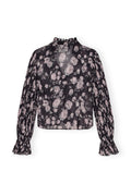 Pleated Georgette V-Neck Flounce Blouse - Phantom