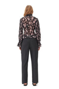 Pleated Georgette V-Neck Flounce Blouse - Phantom