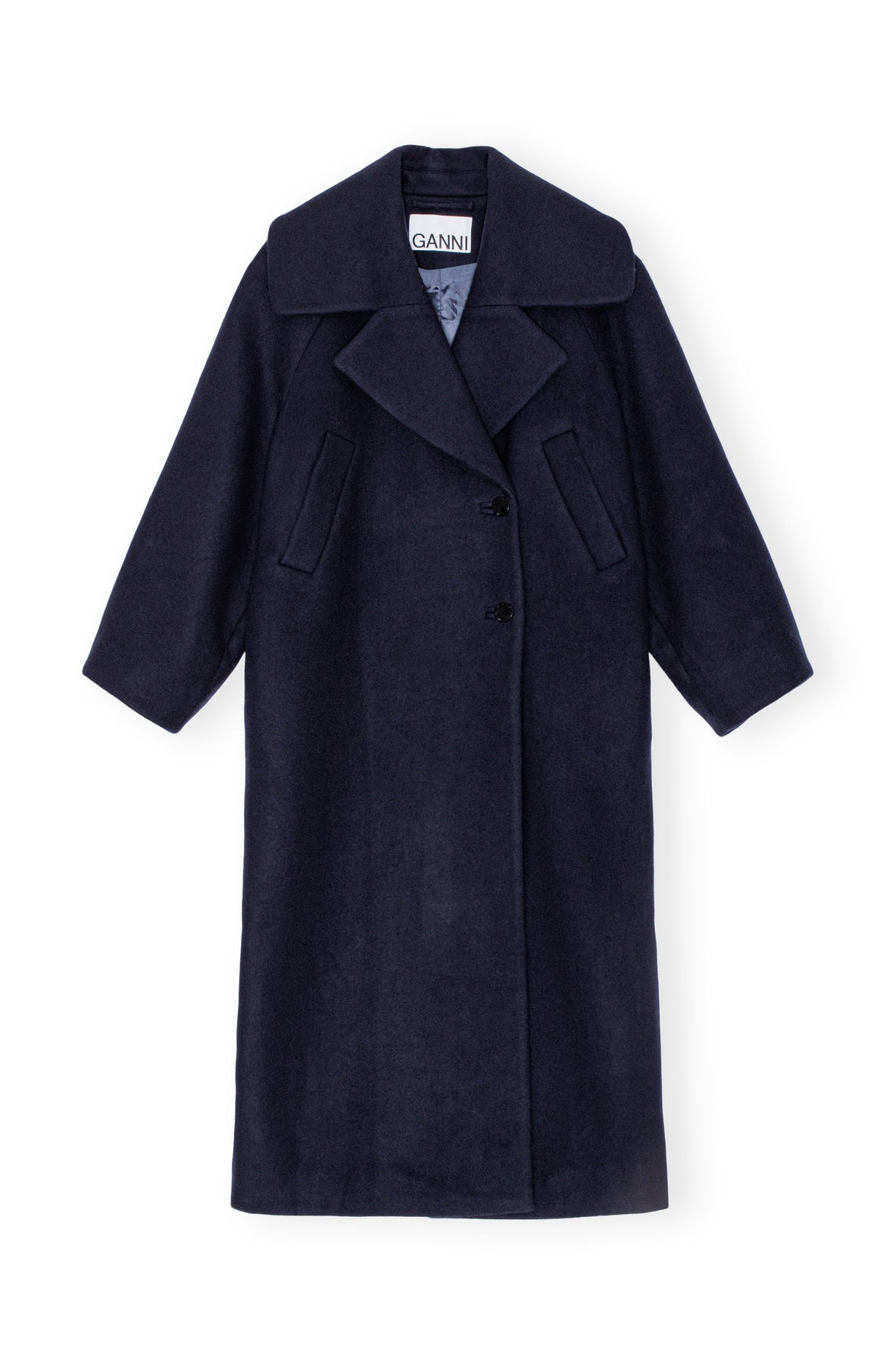Boiled Wool Large Collar Coat - Sky Captain