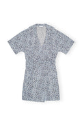 Ganni Printed Cotton Wrap Mini Dress - Glacier Lake