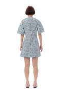 Ganni Printed Cotton Wrap Mini Dress - Glacier Lake