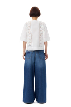 Broderie Anglaise Tie Blouse - Bright White
