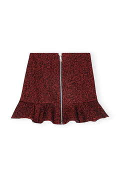 Herringbone Wool Mini Skirt - Winery