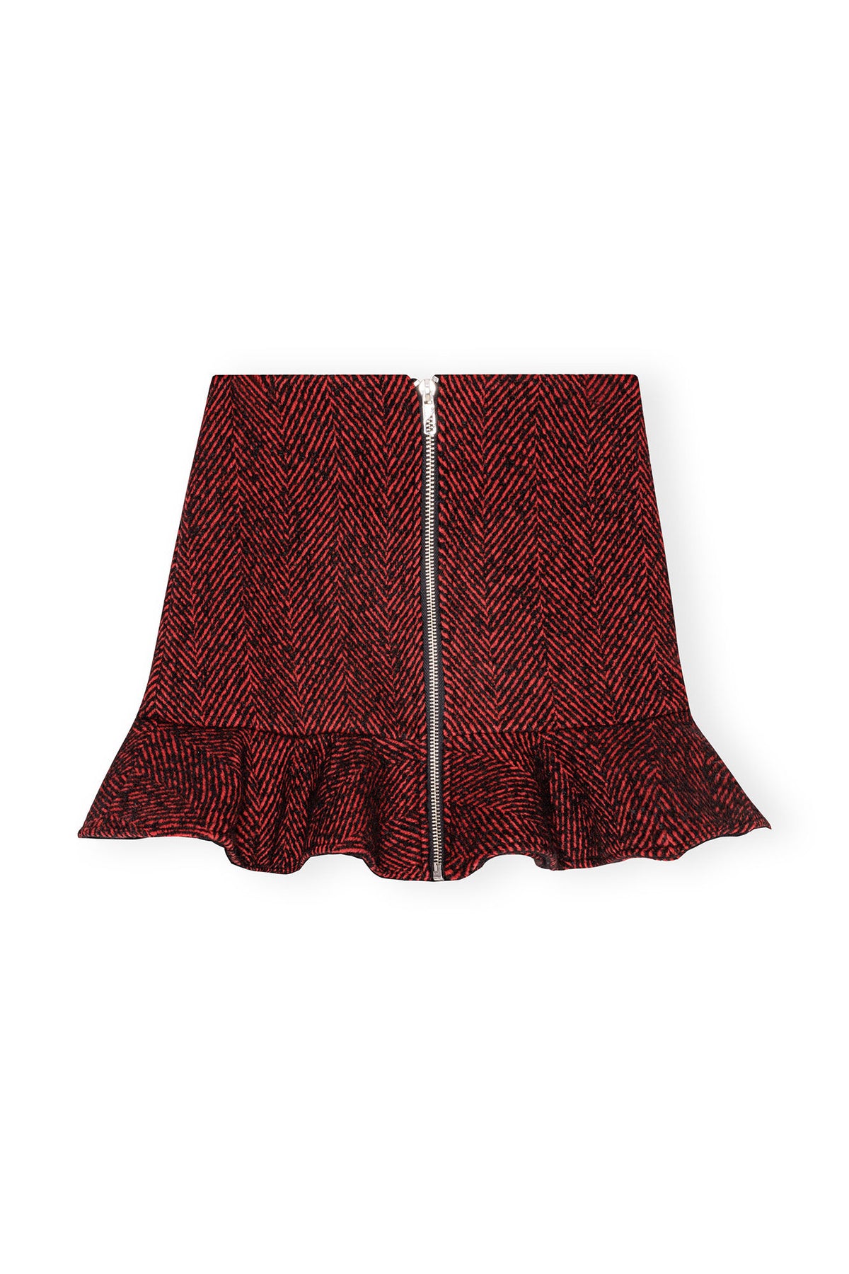 Herringbone Wool Mini Skirt - Winery