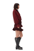 Herringbone Wool Mini Skirt - Winery