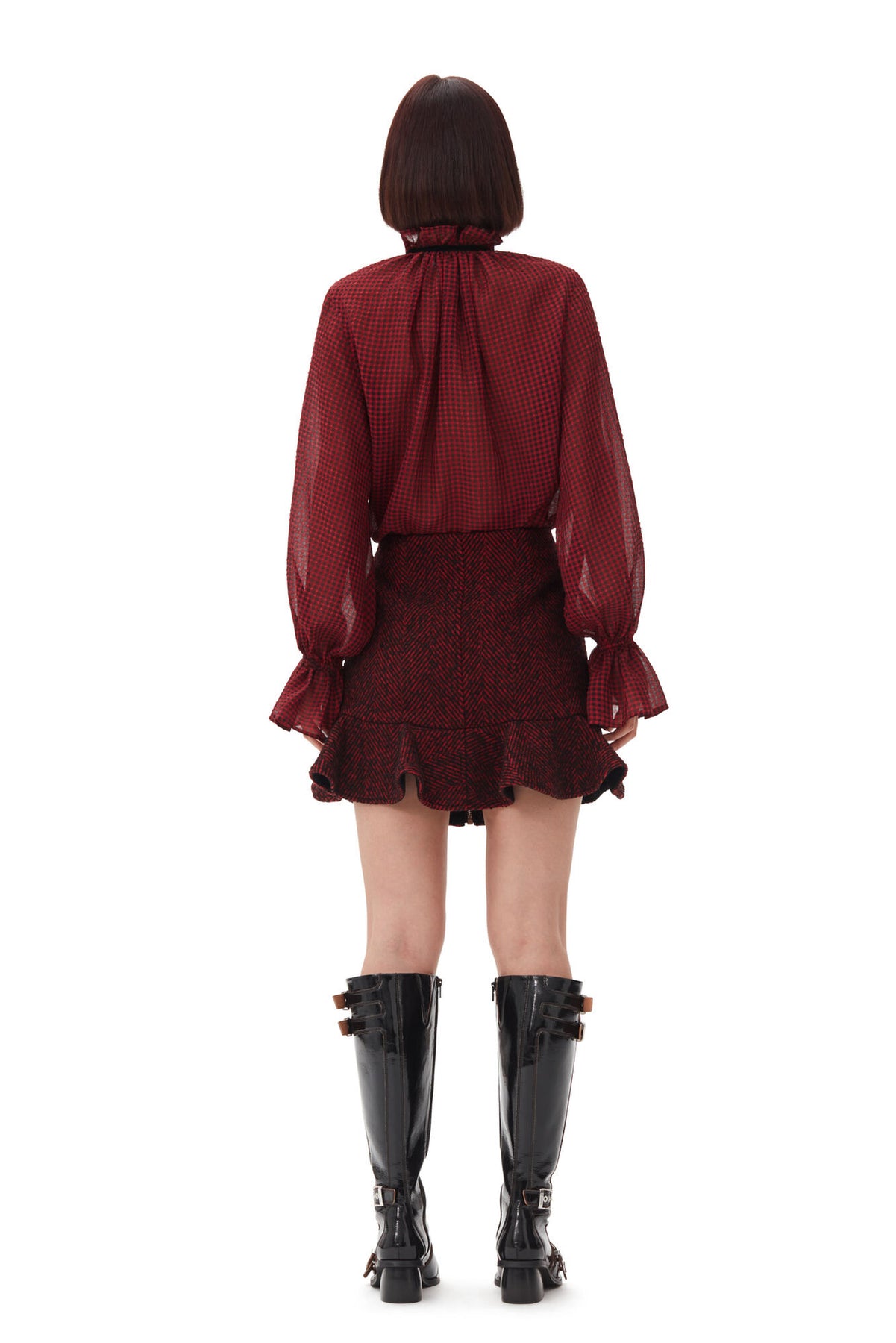 Herringbone Wool Mini Skirt - Winery