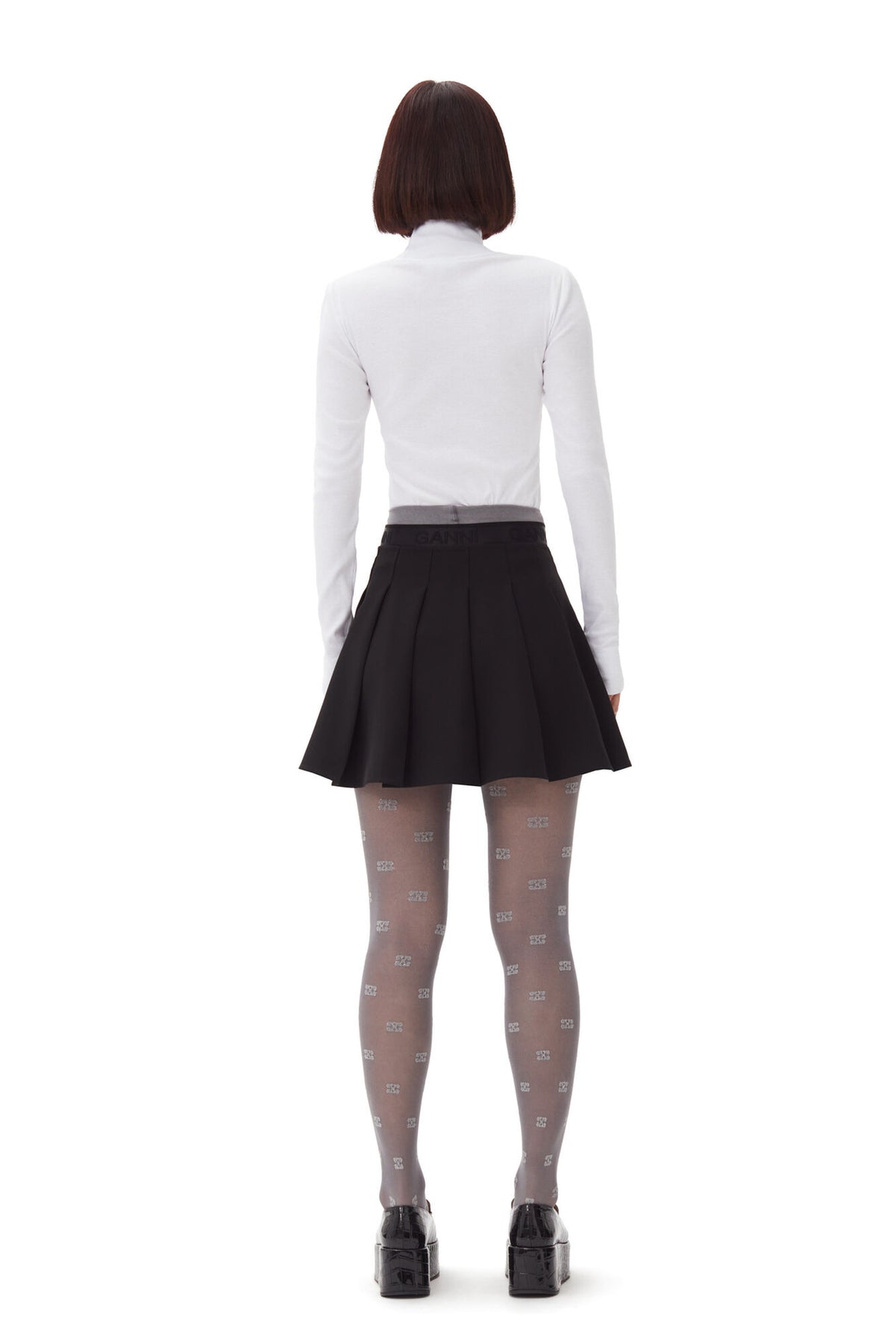 Light Twill Pleated Mini Skirt - Black