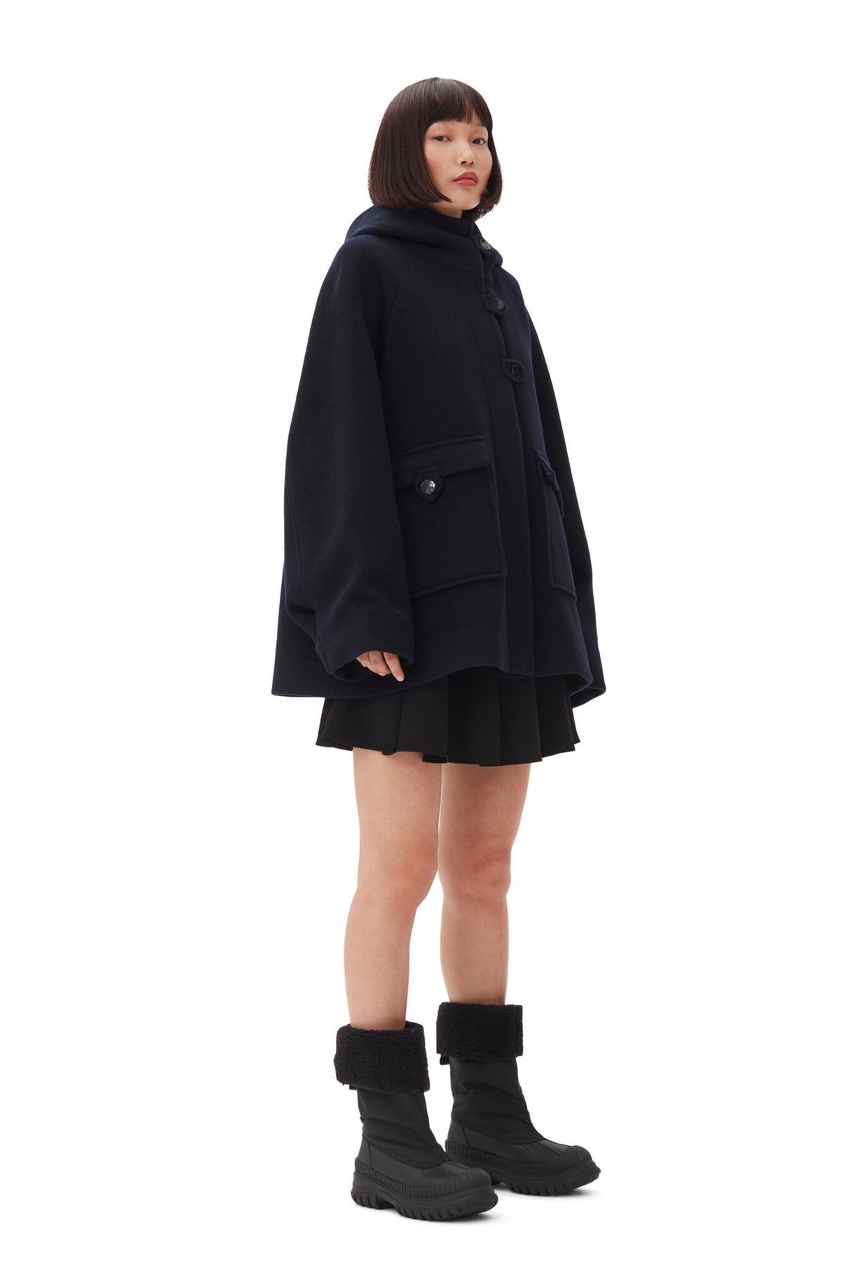 Boiled Wool Midi Jacket - Sky Captain