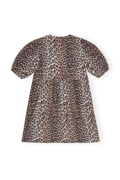 Printed Cotton Tie String Mini Dress - Leopard