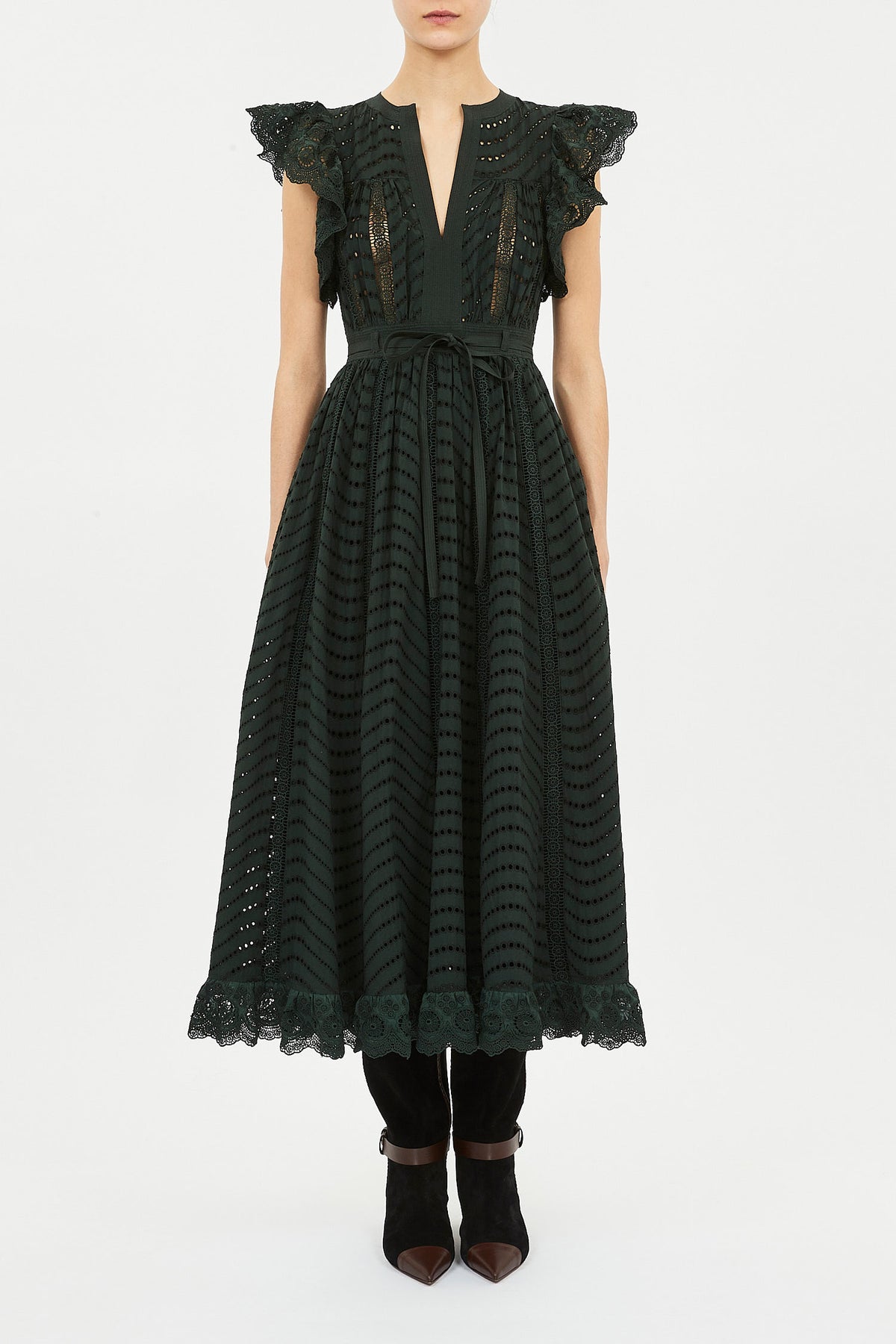Olga Flutter Sleeve Midi Dress - Cypress