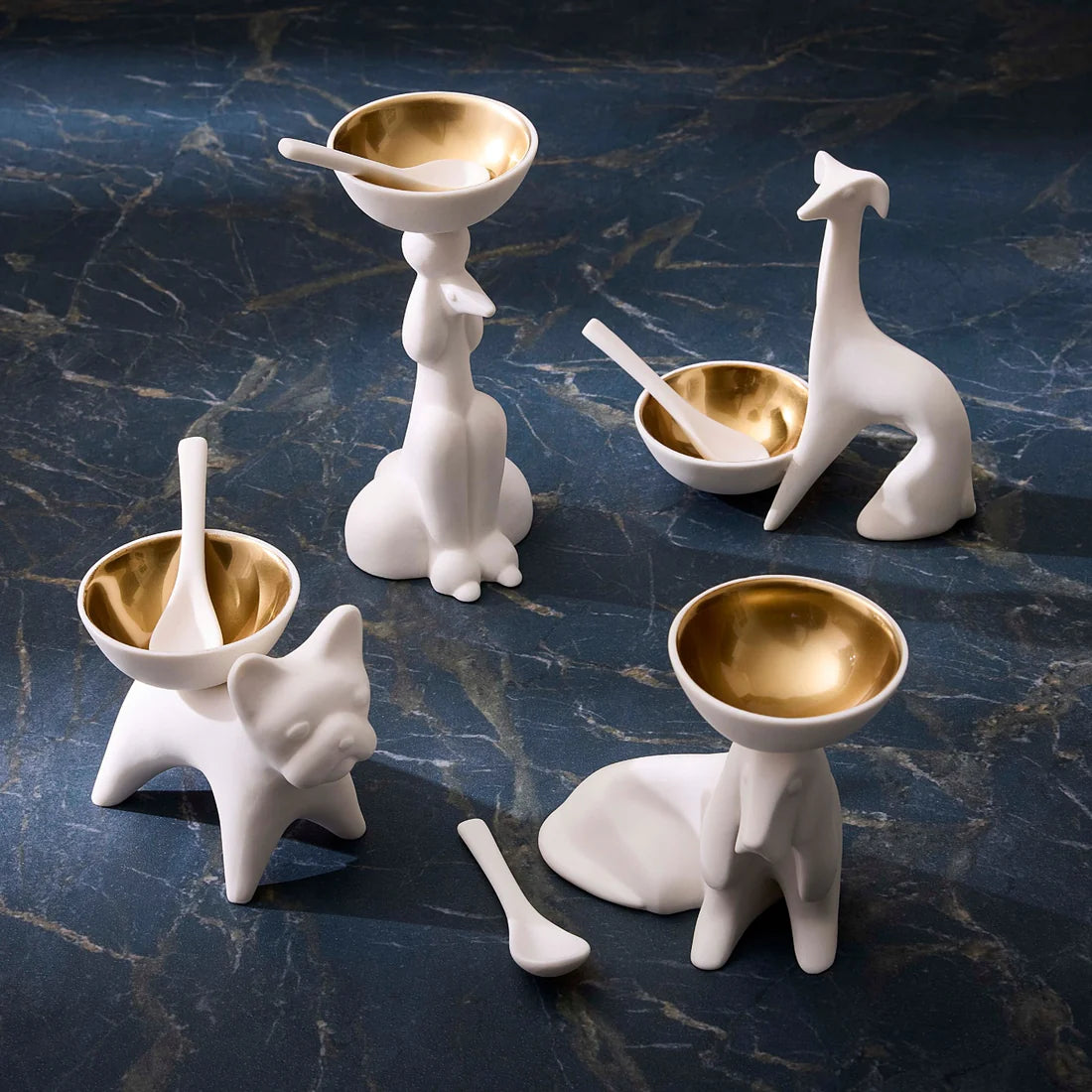 Poodle Salt/Pepper Cellar - Vit/Guld