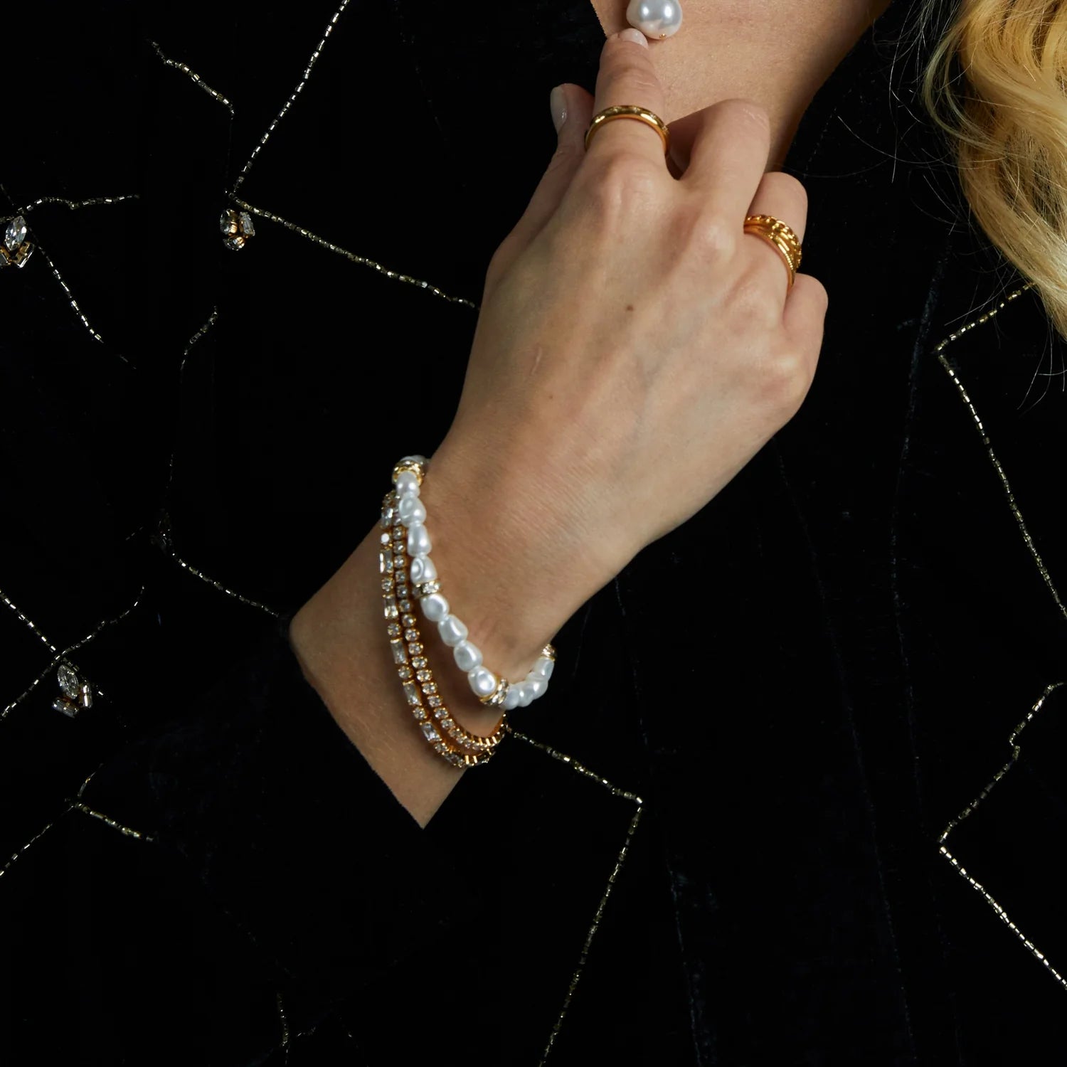 Mixed Baguette Stone Tennis Bracelet - Pale Gold